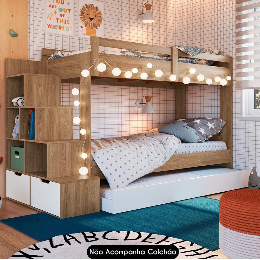 Treliche Infantil Com Escada e Nichos Infix C06 Aveiro/Branco - Mpozenato em Oferta na Shopee