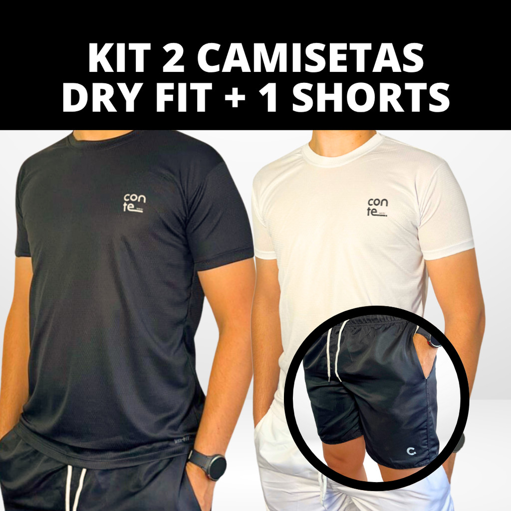 Kit  2 Camisetas Esportivas  Dry Fit  Academia Praia Casual Academia Esportes + 1 Short Mauricinho Masculino