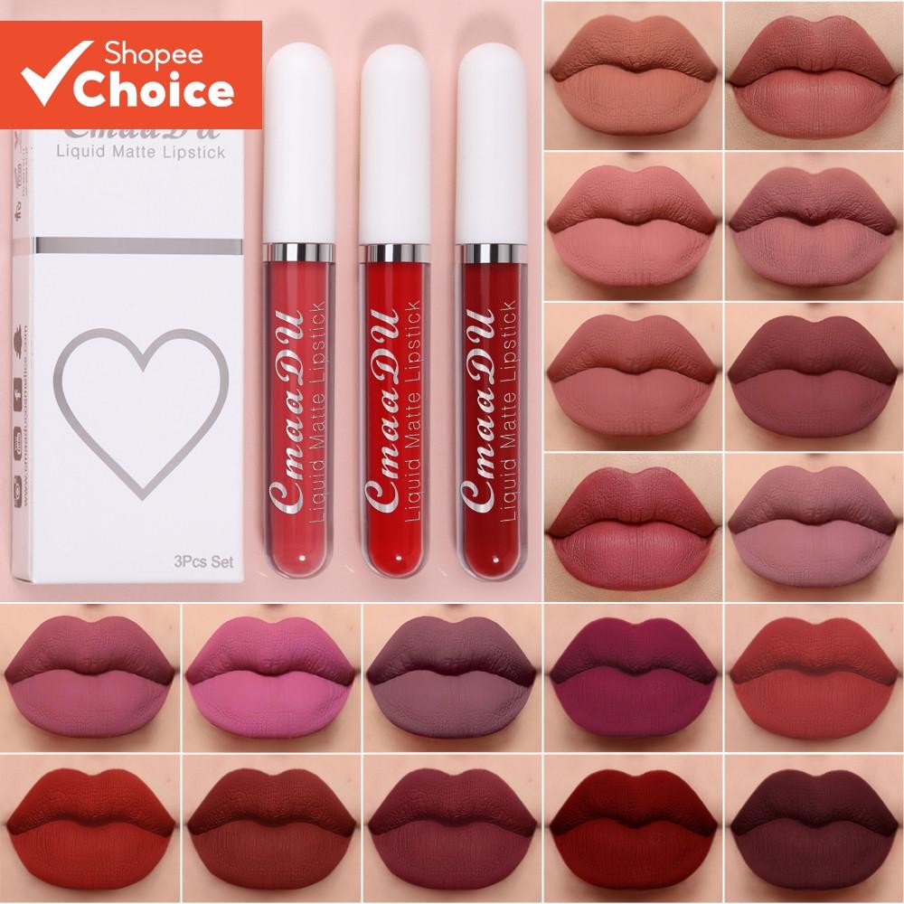 CmaaDu 3 Pcs Lip Gloss Batom Longa Duração À Prova d'Água, Copo Antiaderente, 18 Cores