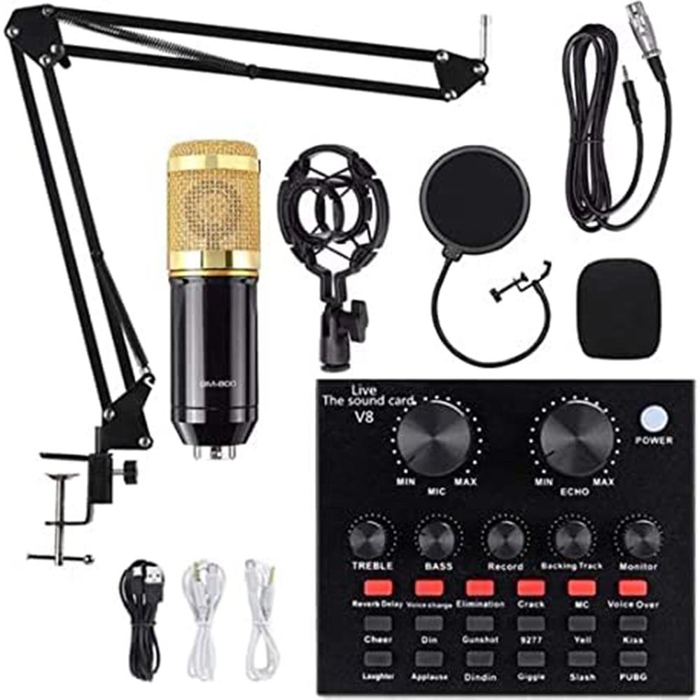 Kit Completo Interface Mesa V8S Com Microfone Condensador Com Braço Articulado Locução Live Stream