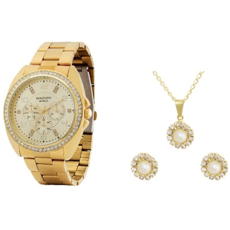 RELÓGIO BACKER FEMININO DOURADO COM SEMIJOIA 34190044 CH