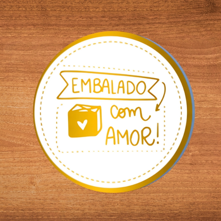 Adesivo "Embalado Com Amor" - Ref.2120 - Hot Stamping - 2,5x2,5cm - 50 unidades - Stickr - Rizzo em Oferta na Shopee