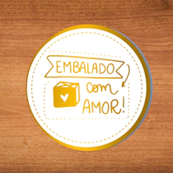 Adesivo "Embalado Com Amor" - Ref.2120 - Hot Stamping - 2,5x2,5cm - 50 unidades - Stickr - Rizzo