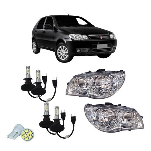 Kit Farol Palio Zoiao + Lampadas Led 2004 2005 2006 2007 2008 2009 2010 2011 2012