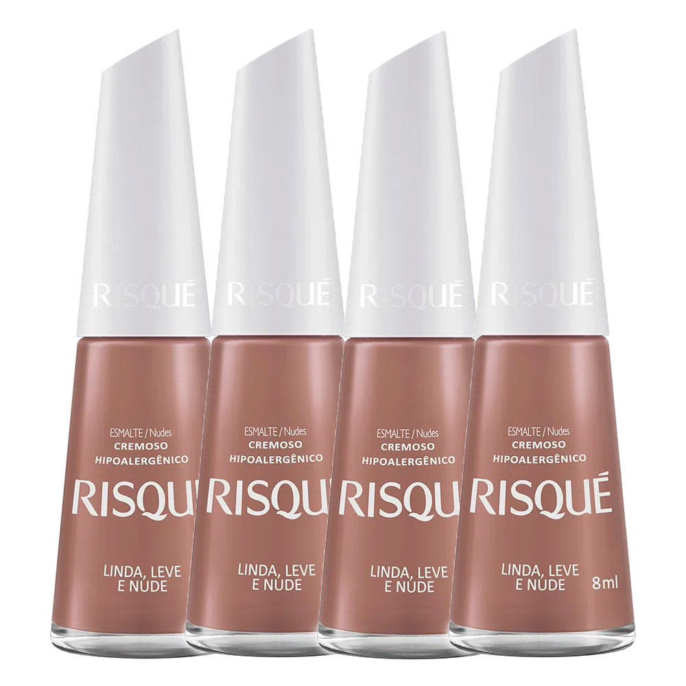 Esmalte Risqué Cor Linda, Leve e Nude 8ml | Kit com quatro unidades - Beauty
