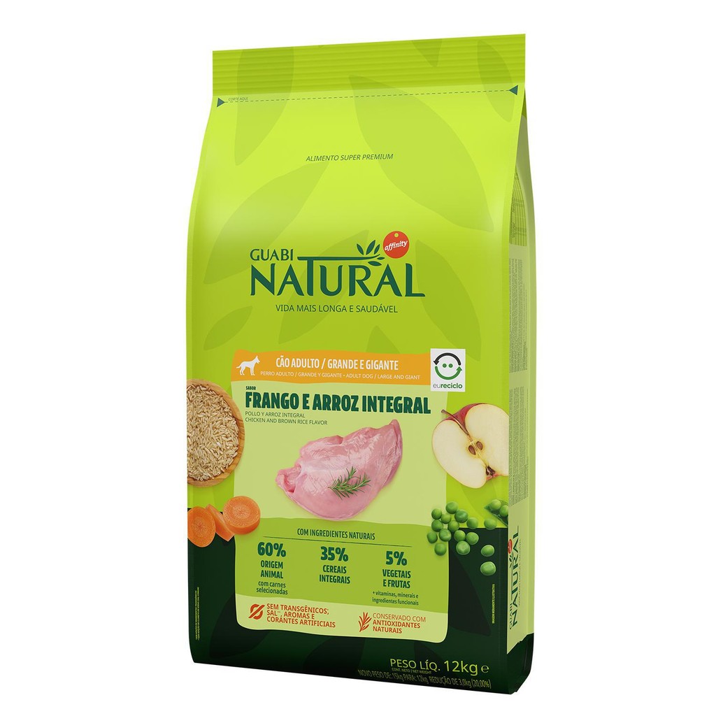 Ração Guabi Natural para Cães Adultos Grandes sabor Frango e Arroz Integral - 12kg