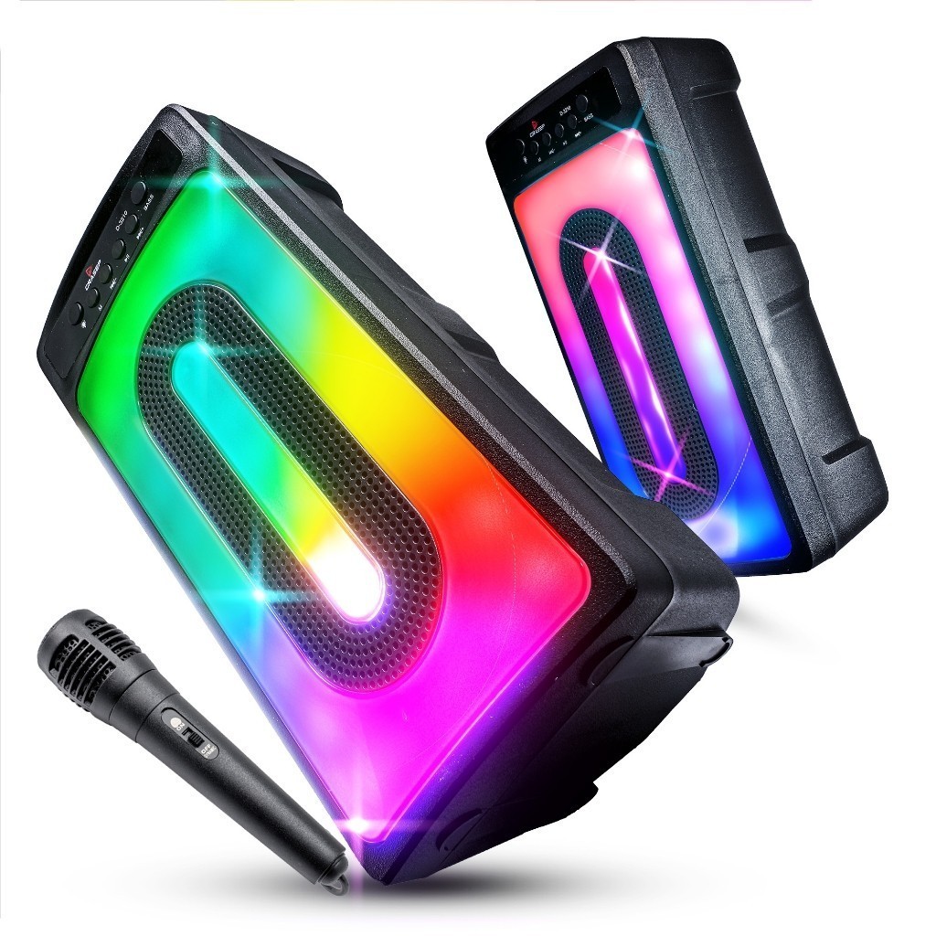 Caixa De Som Bluetooth Alta Painel LED RGB Rítmico HI-FI Conexões USB Cartão SD Radio Fm Aux P2 P10 Com Microfone 20W