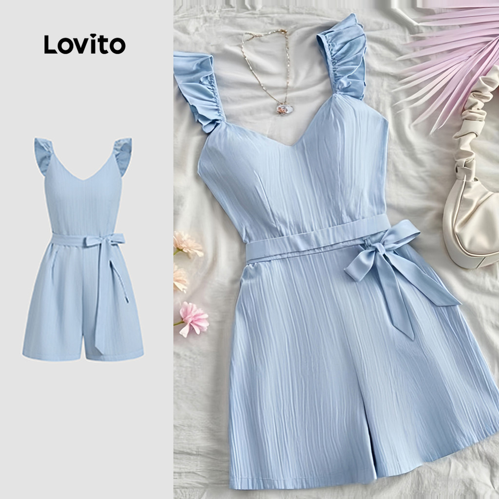 Lovito Macacão Boho Com Cinto E Zíper Primavera/Verão Azul Para Mulheres L134ED832 em Oferta na Shopee