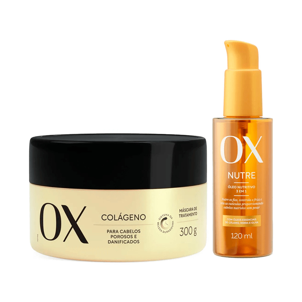 Kit Máscara Tratamento OX Colágeno 300g Mais Óleo Capilar OX Nutritivo 3 Em 1 120ml - Beauty