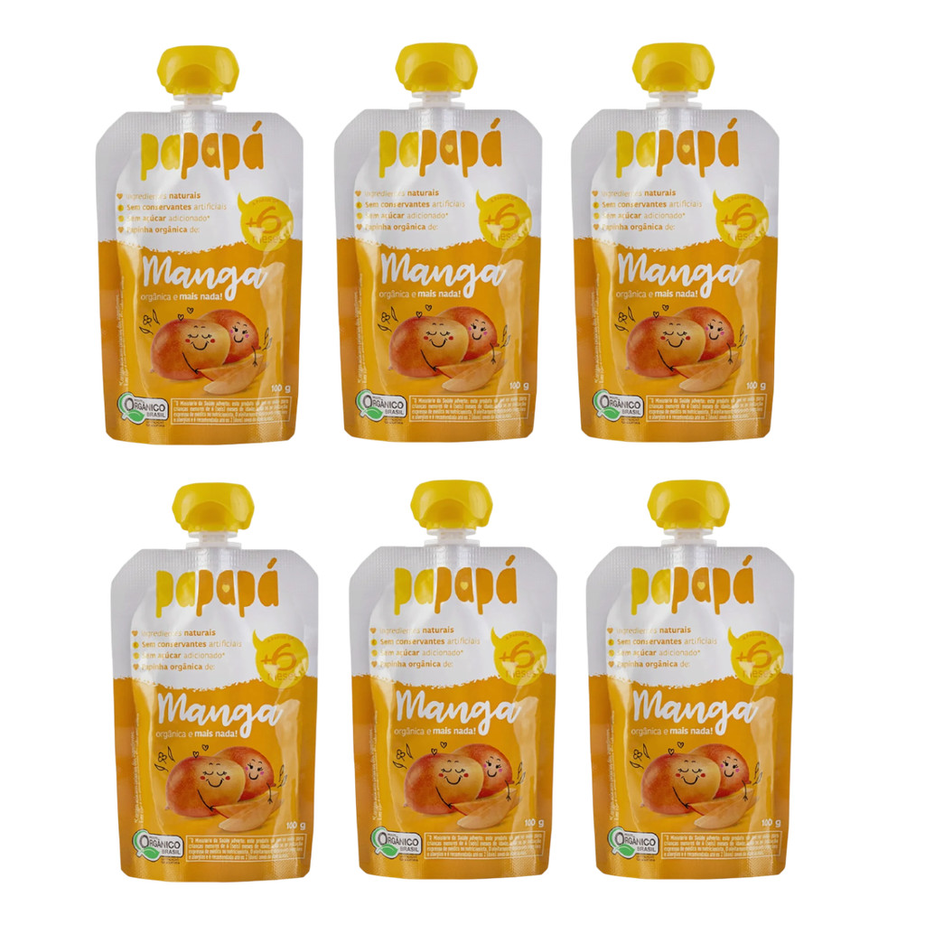 Kit 6x Papinha Orgânica Manga Papapá Squeeze 100g