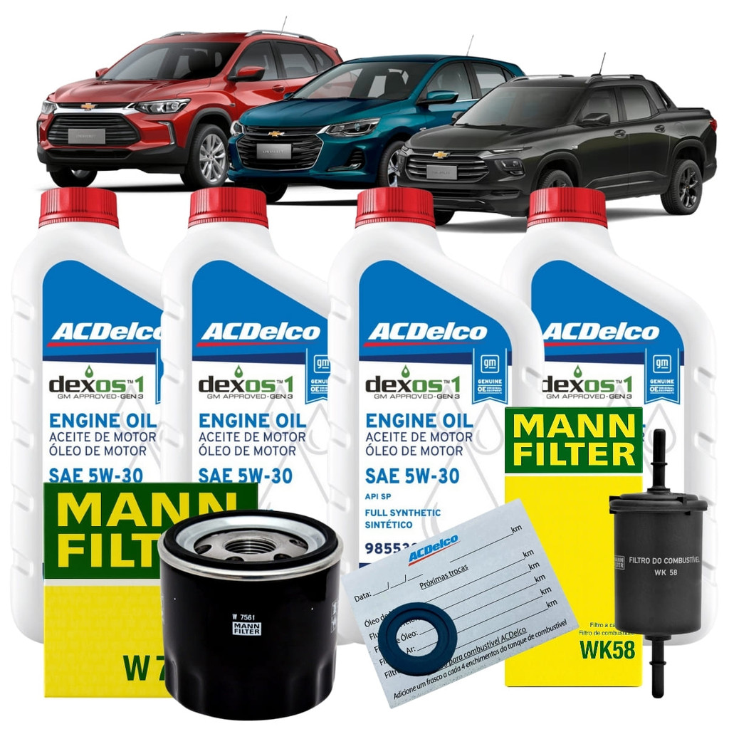 Kit 4 Óleo 5w30 Dexos1 Filtro De Óleo E Combustível Onix Tracker Montana 1.2 Turbo 2020/2025