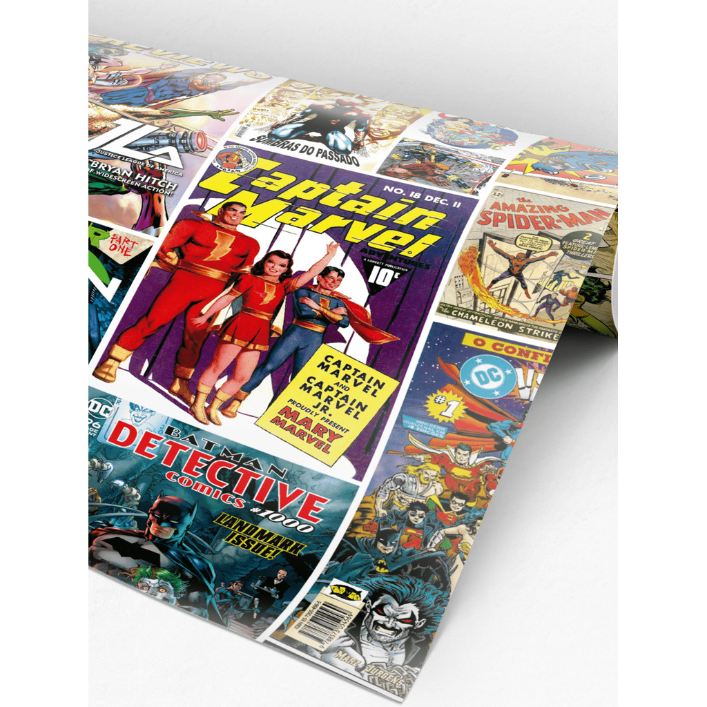 Adesivo Papel de Parede Infantil Marvel Super Herois Coloridos Manga Quadrinhos Rolo de 3 Metros