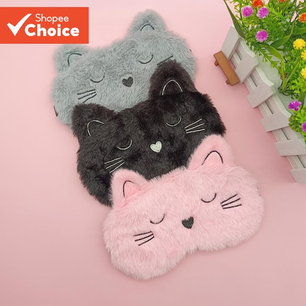 Máscara De Dormir De Gato Fofo-Venda Blackout Com Contorno 3D Para Viagens