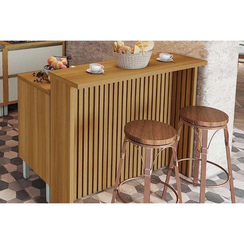 Balcão Ilha Cozinha Gourmet Princesa c/ 1 Porta e 2 Gavetas 120cm Freijo/Grafite - Nesher em Oferta na Shopee