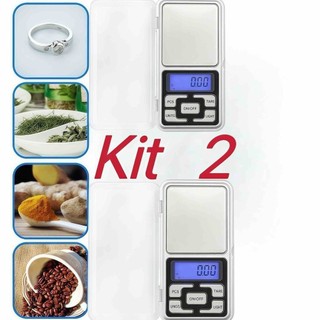 Kit 2 Mini balança digital de precisão de 0.1 a 500gr para joias ouro farmácia e outros