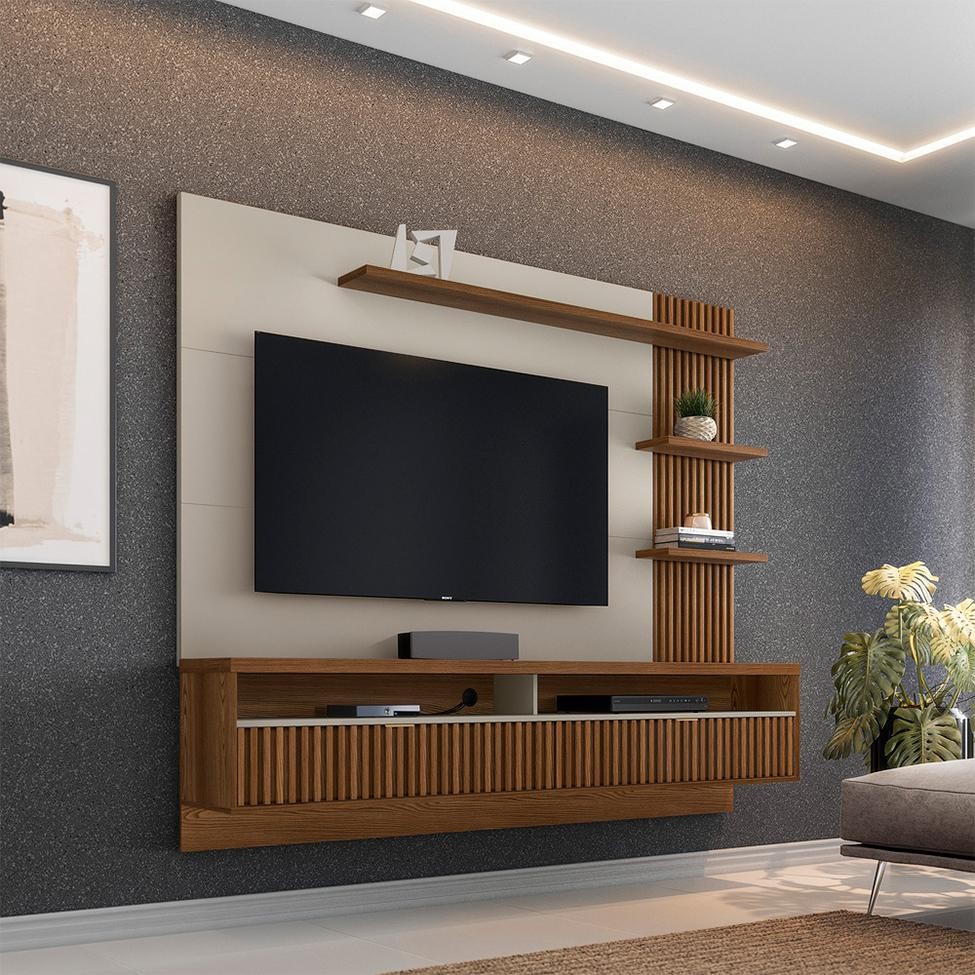 Painel para TV até 65 Polegadas Araruna Freijó e Off White - Home & Living