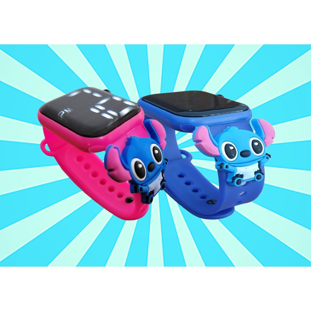 Relógio Infantil Digital Lilo Stitch Á Prova De água Led Azul e Rosa Meninos e Meninas