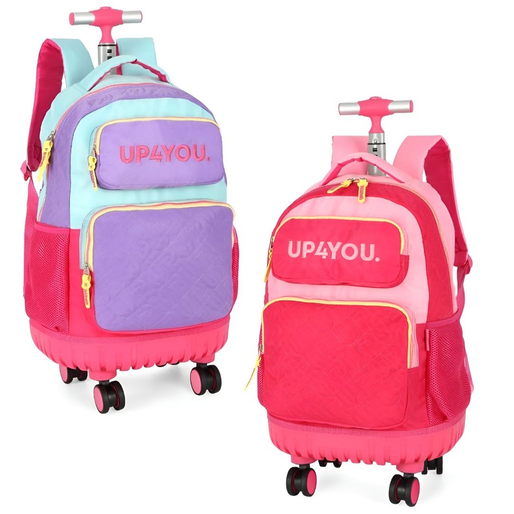 Mochila de Carrinho 360 Juvenil Escolar Meninas Volta às Aulas Rodinhas Alça Notebook Espaçosa
