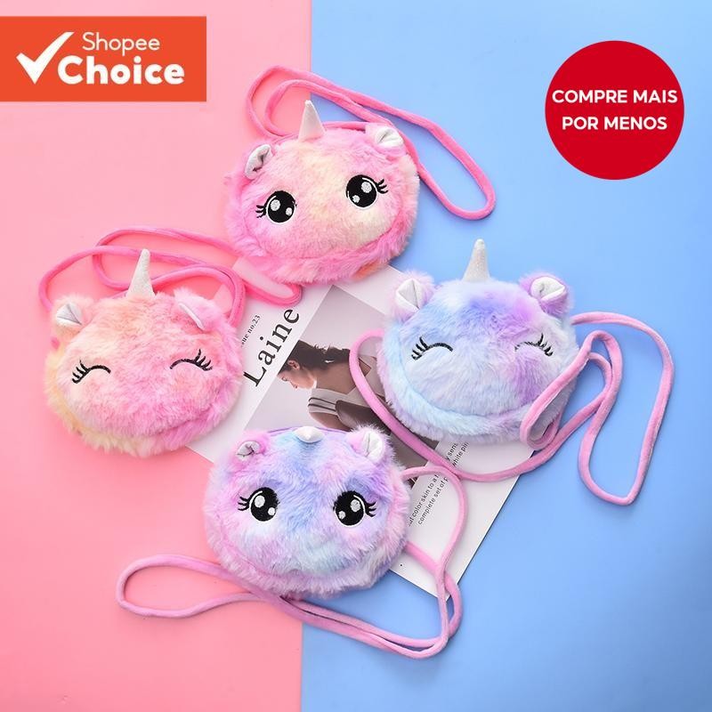 Adorável Unicórnio Crossbody Saco Para Meninas Rosa Bolsa De Pelúcia Crianças Carteira Leve Presente De Viagem em Oferta na Shopee