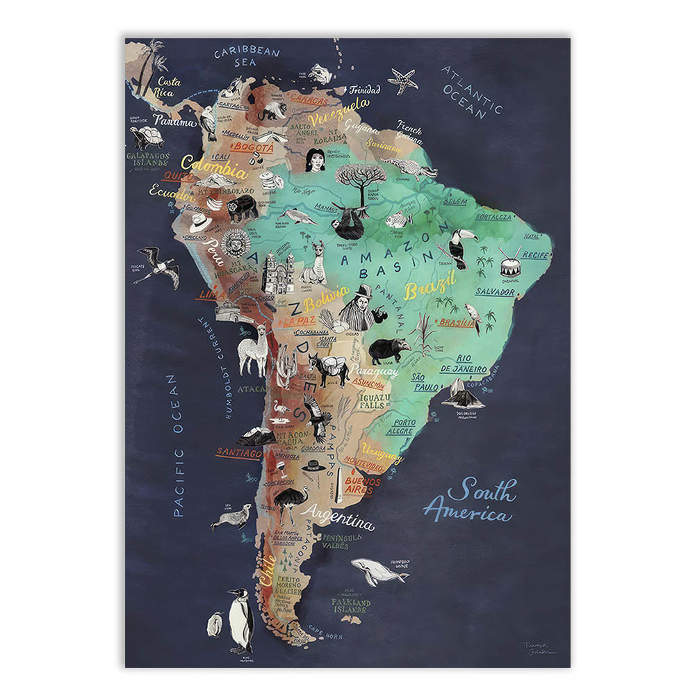 Placa Decorativa Mapa América Do Sul Vintage Retro Poster Quarto Sala