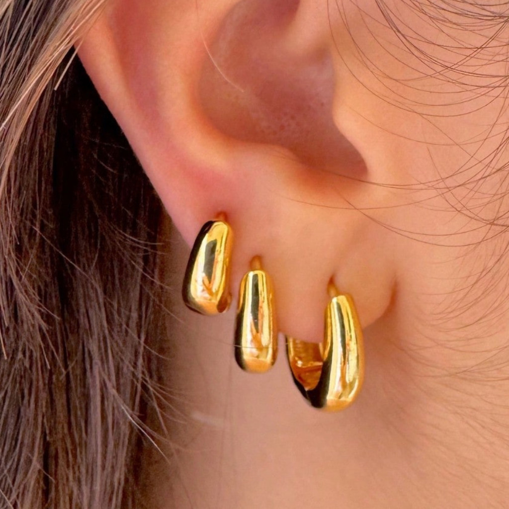 Brinco trio banhado a ouro 18k Muk Joias