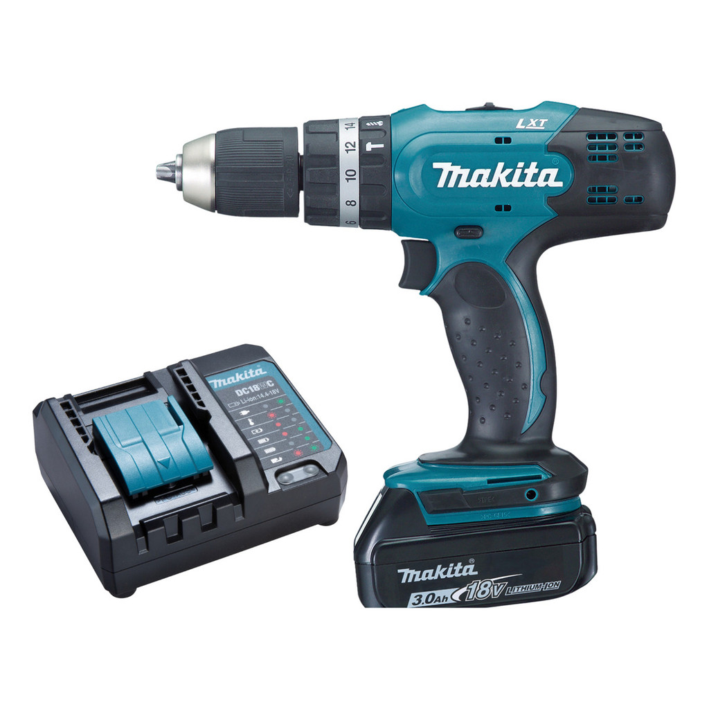 Furadeira Parafusadeira Impacto Makita Sem Fio 13mm 1/2" 18v Dhp453 Com Bateria 3Ah E Carregador