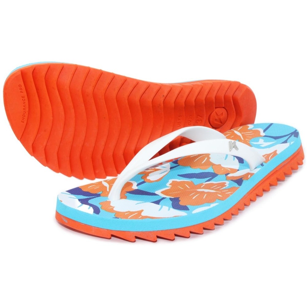Chinelo Kenner Ibiza Flora Feminino - Azul e Laranja - Women Shoes
