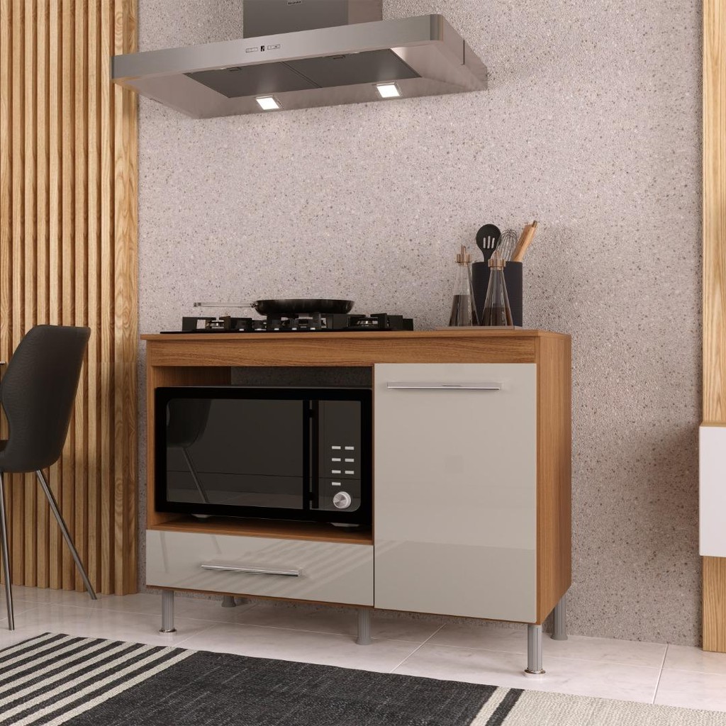 Balcão Modulado para Forno e Cooktop 105cm 1 Porta 1 Gaveta Madrid Fidelitá Freijó/Off-White em Oferta na Shopee