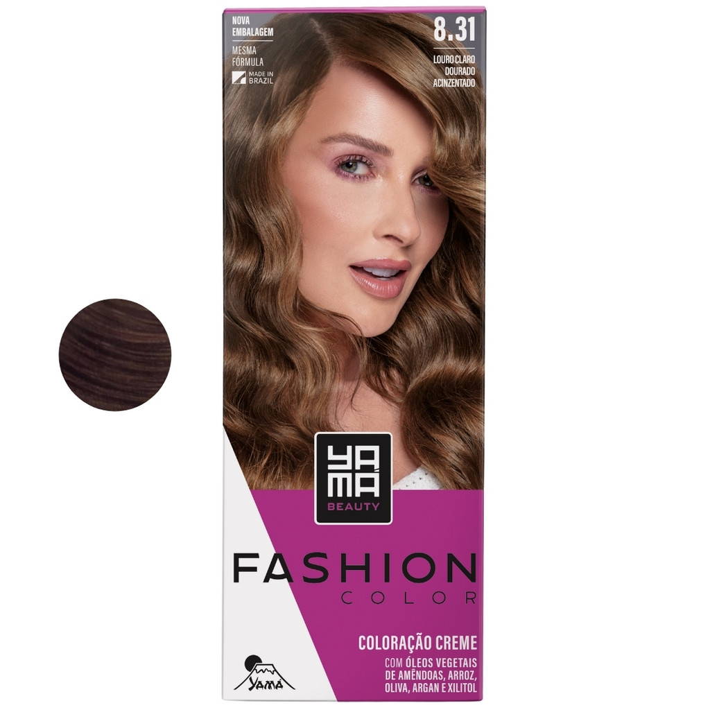 Coloração Yama Fashion Color Tintura Tinta Cabelo Creme Mini Kit 8.31 Louro Dourado Acinzentado
