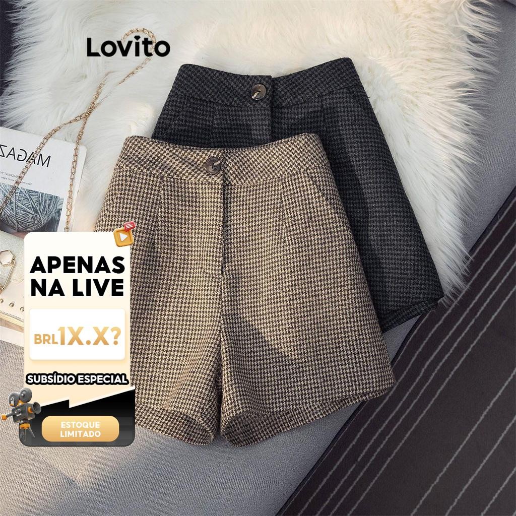 (KOL‘s pick) Lovito Shorts Casuais Com Botões Lisos Para Mulheres LNL61123 - Women Clothes