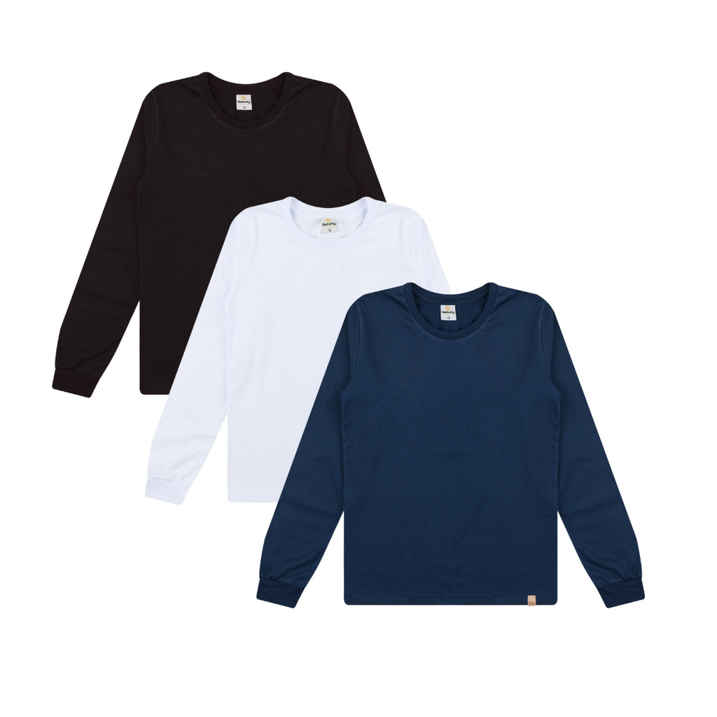 Kit 3 Camiseta Basica Masculina Manga comprida Infantil Tam 4 ao 16 anos.