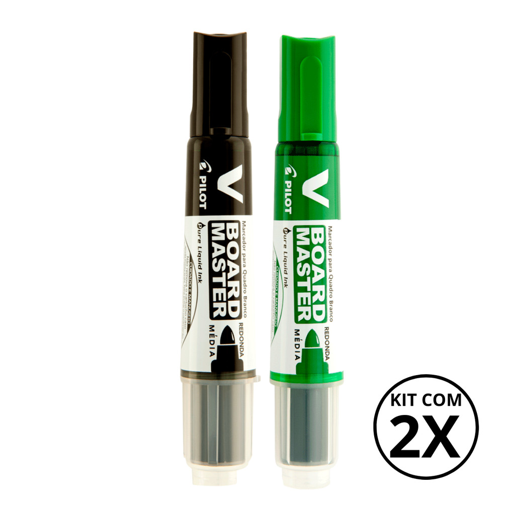 Kit com 2 Marcadores Para Quadro Branco V Board Master - PILOT KITS:PRETO+VERDE