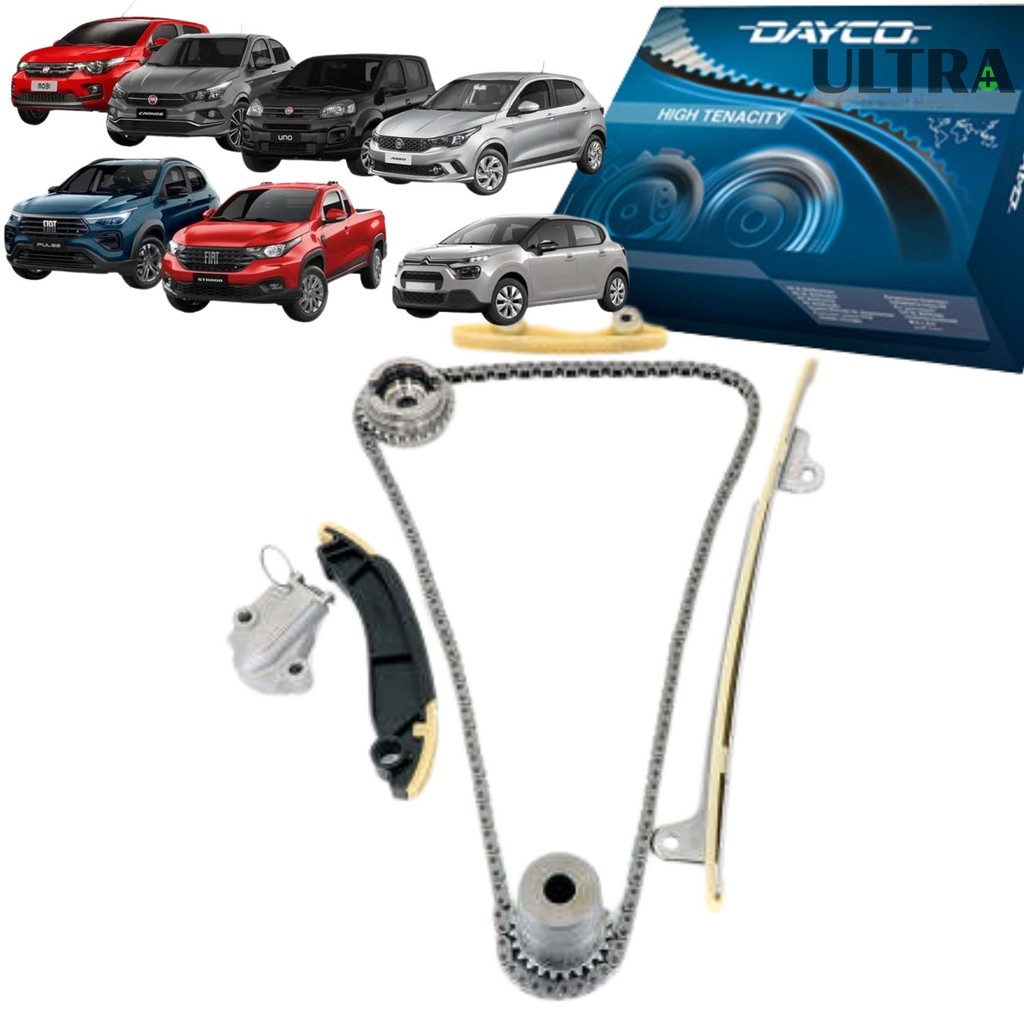 Kit Corrente Comando Distribuição Fiat Argo / Cronos / Mobi / Strada / Uno - 1.0 6V / 1.3 8V Firefly (Dayco K