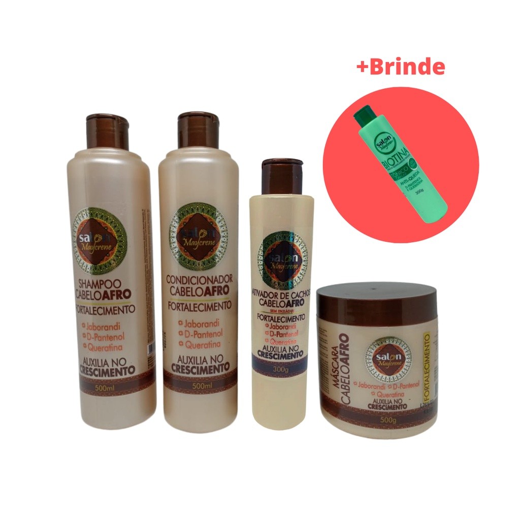 Kit Cachos CabeloAfro Salon Maycrene Shampoo, Condicionador, Máscara e Ativador de Cachos + 1 Produto