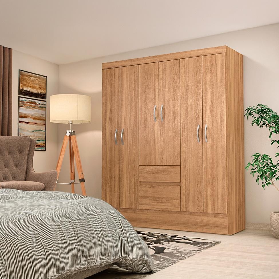 Guarda-Roupa Solteiro Sória 6 Portas 2 Gavetas Amêndola em Oferta na Shopee