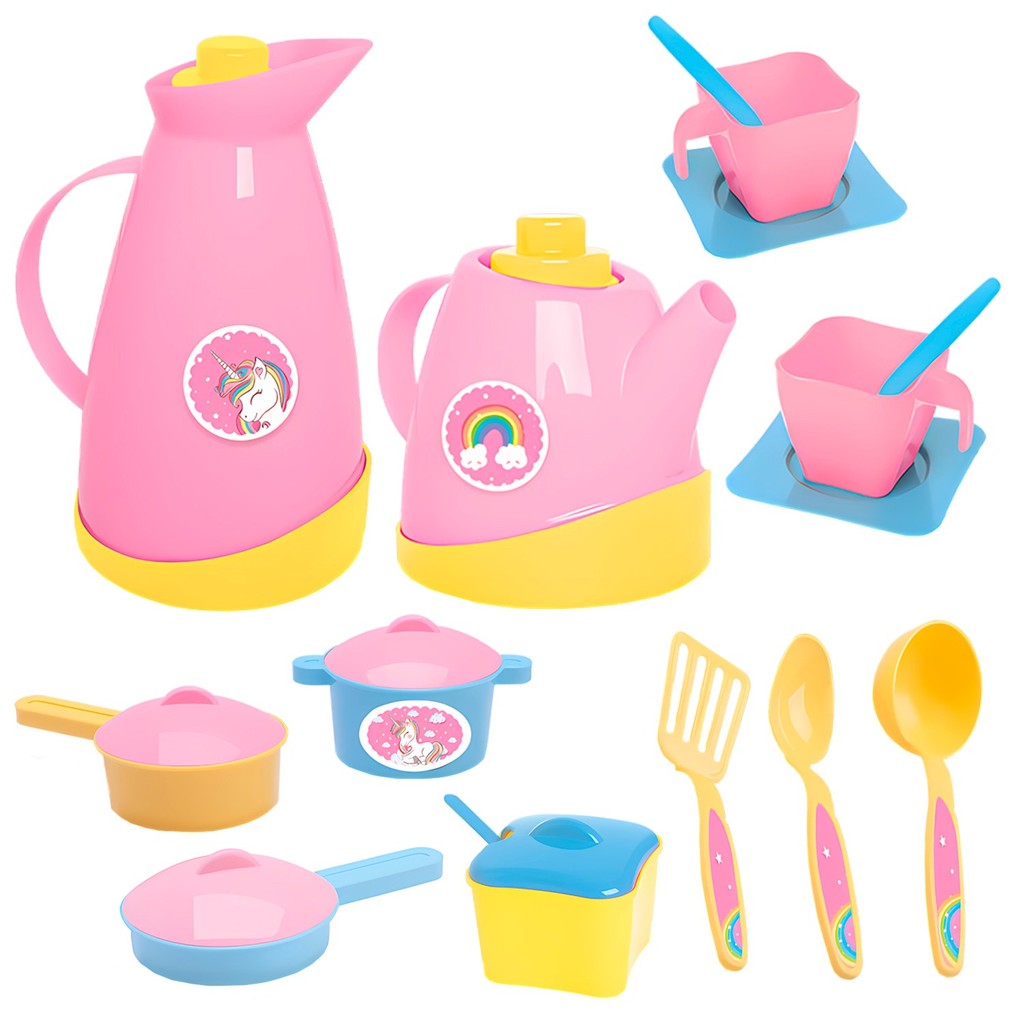 Brinquedo Kit Unika Jogo De Chá Panelinhas Rosa Unicórnio Com Acessórios Para Menina - Samba Toys