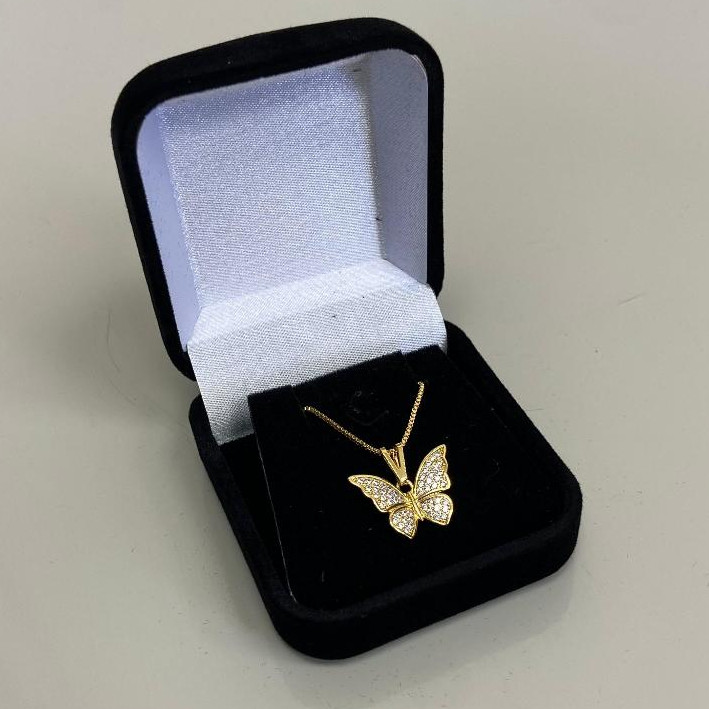 Colar Feminino Borboleta Zircônia Caixinha Cordão Veneziano Banhado a Ouro 18k em Oferta na Shopee