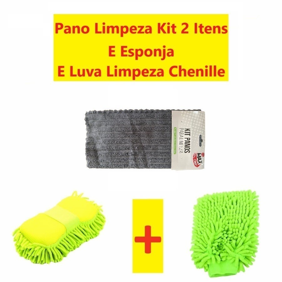 Conjunto Microfibra De Poliéster De Pano De Limpeza E Luva E Esponja Com Pegador Lavagem Automotiva