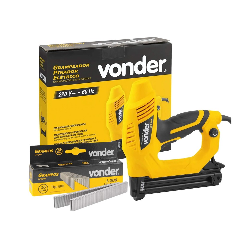 Kit Grampeador Elétrico GPE916 220v + Caixa c/ 1000 Grampo Para Grampeador 16mm Vonder