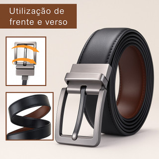 Cinto Dupla Face Masculino Com Fivela Giratória de Couro