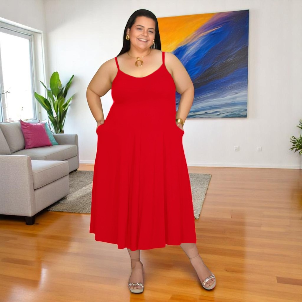 Vestido Plus Size Midi Levinho Alcinha, Sem Bojo Caimento Solto Moda Verão Casual