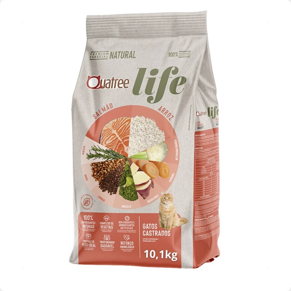 Ração Quatree Life Gatos Castrados Salmão e Arroz - 10,1Kg