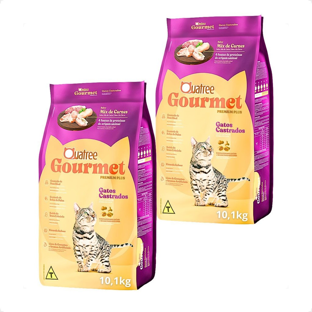 Kit 2 Ração Quatree Gourmet Gatos Castrados Mix de Carnes - 10,1Kg - Pets