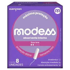 Absorvente Interno Modess Mini Fluxo Leve com 8un Evergreen