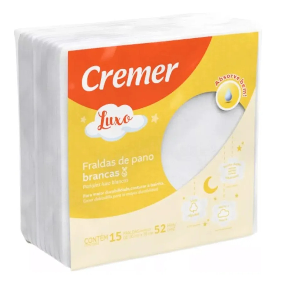Fralda Pano Branca Luxo 100% Algodão Com 15 Unidades Cremer em Oferta na Shopee