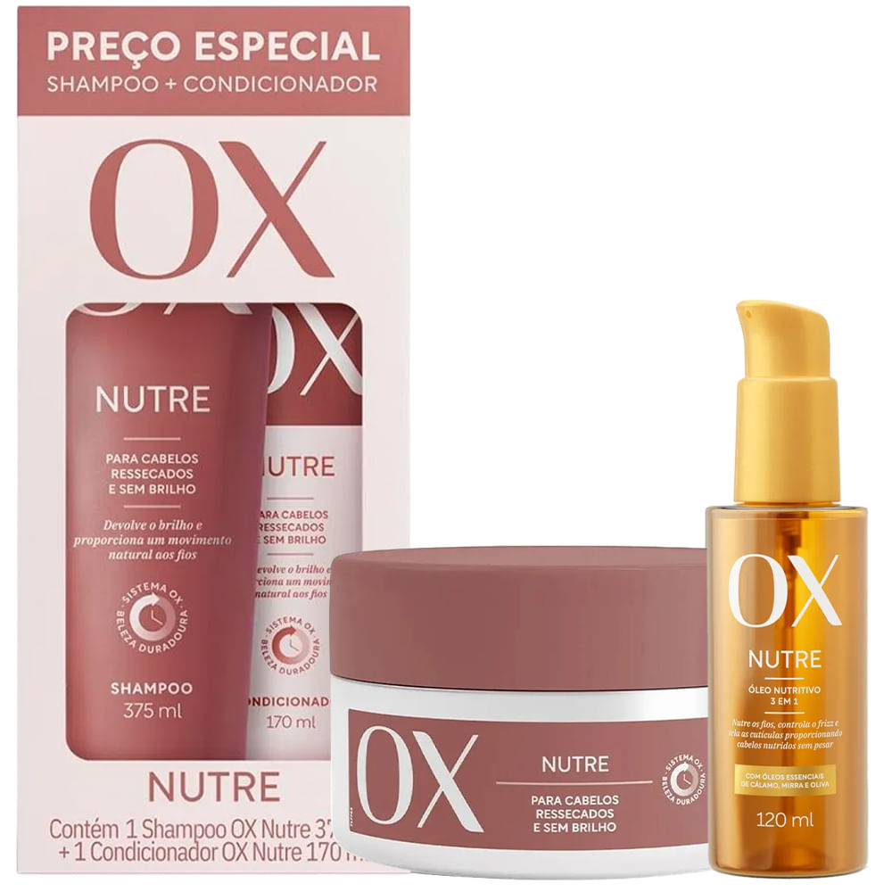 Kit OX Nutrição Intensa Shampoo + Condicionador + Máscara 300g + Óleo Capilar Nutritivo 12...