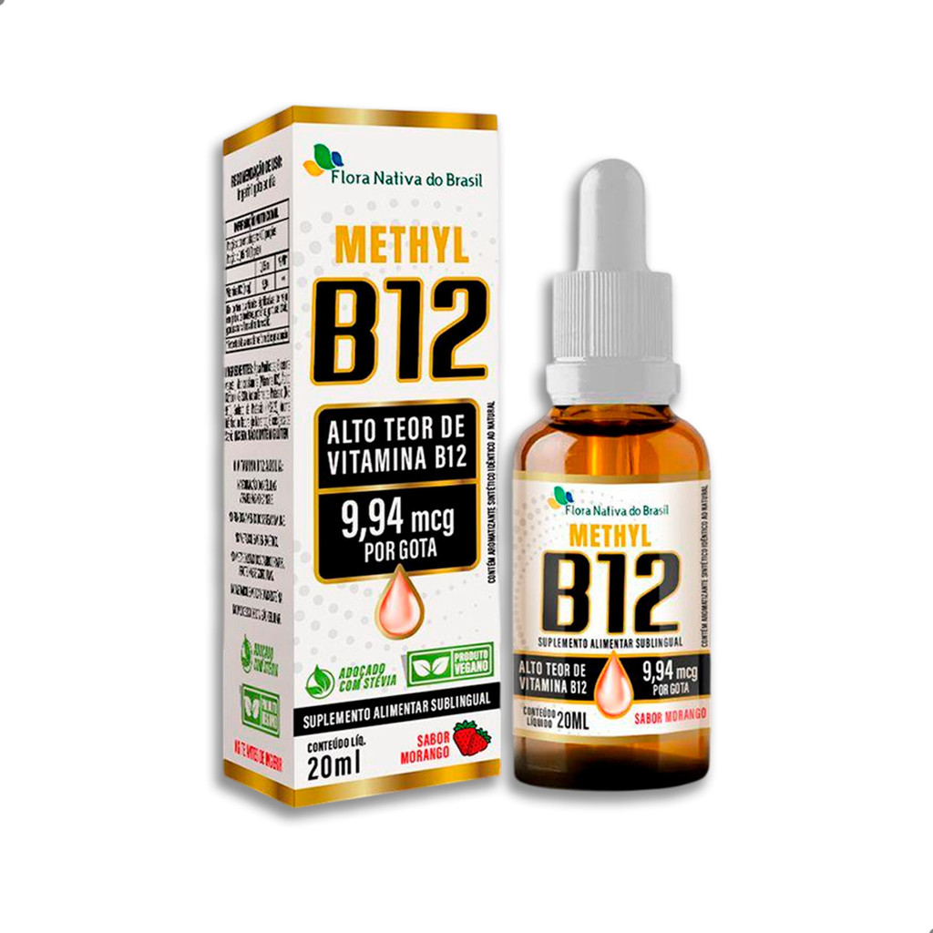 Methyl B12 20ml Flora Nativa Suplemento Sublingual Vitamina B12 Alta Concentração Sabor Morango