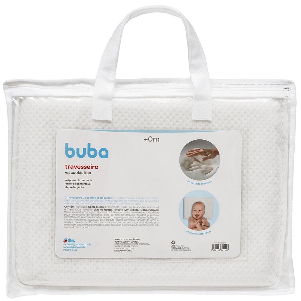 Travesseiro para Bebê de Viscoelástico Branco - Buba - Mom & Baby
