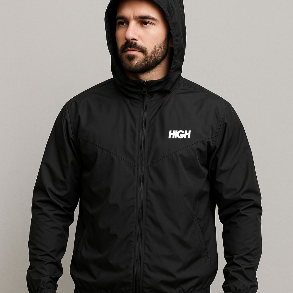 Jaqueta Masculina Corta Vento Modelo High Com Capuz Bolso Zíper Moda Street Estilo Premium