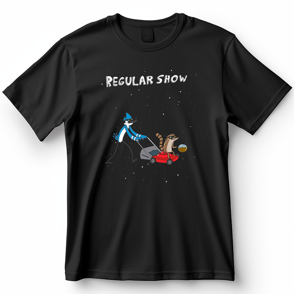 Camiseta Regular Show Mordecai e Rigby Cortando Grama no Espaço Blusa Camisa 100% Algodão